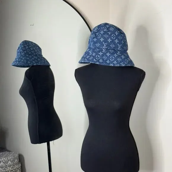 Louis Vuitton 90s Y2K Denim Bucket Hat Monogram Blue - Picture 2 of 4